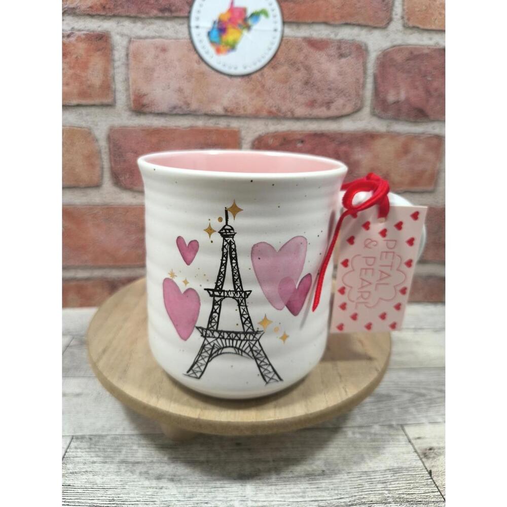 Petal & Pearl 18oz Coffee Mug Eiffel Tower Hearts Paris With Love New Tagged